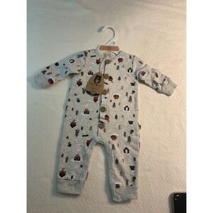 Rabbit Bear Organic Outfit 0-3M Sleeper Pajamas Winter Scene‎